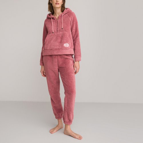 Pyjama en maille polaire a capuche rose La Redoute Collections La Redoute