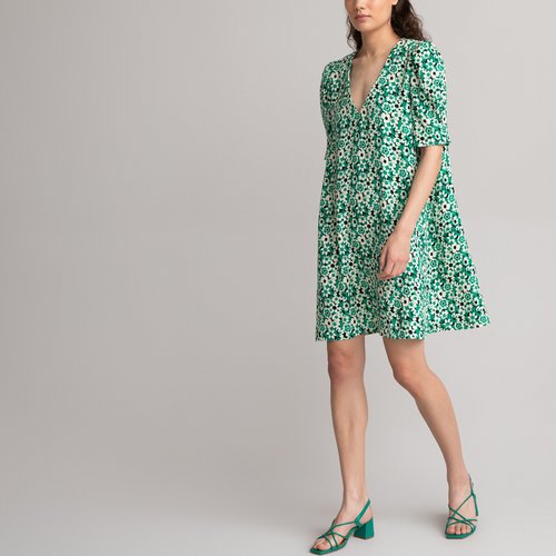 Robe courte col v imprime floral vert La Redoute Collections La Redoute