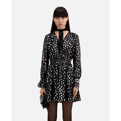 Robe courte manches longues col v motifs c urs The Kooples noir argent La Redoute