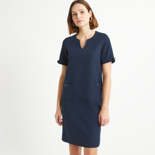 Robe droite mi longue manches courtes bleu marine Anne Weyburn La Redoute