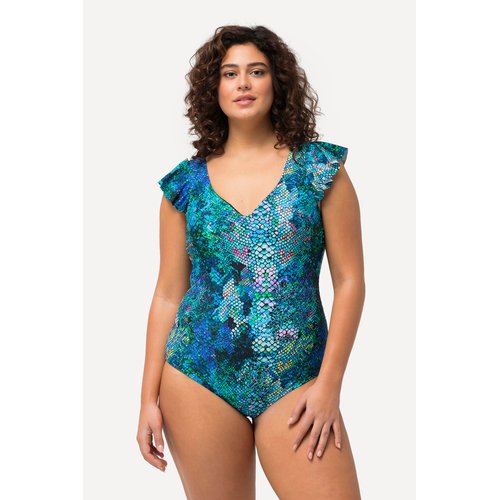 Maillot de bain python a manches volantees bleu turquoise Ulla Popken La Redoute