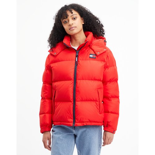 Short padded puffer jacket with embroidered badge logo and hood bright red Tommy Jeans La Redoute