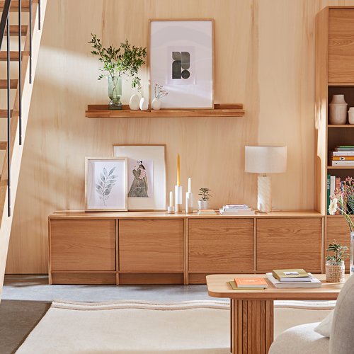 Hiba 120cm solid oak wall shelf natural La Redoute