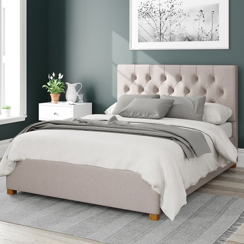 Olivier linen storage ottoman bed with button tufted upholstered headboard Aspire La Redoute