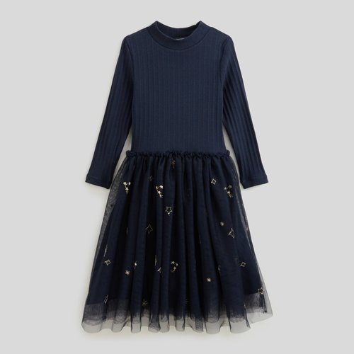 Robe en jersey et tulle brode marine Monoprix La Redoute