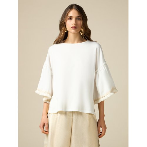 T shirt avec maxi manches decorees blanc Oltre La Redoute