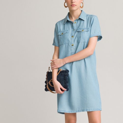 Robe droite en denim courte manches courtes bleached La Redoute Collections La Redoute