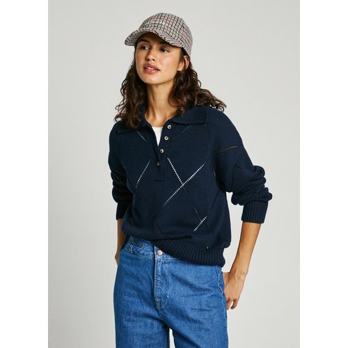 Idris polo jumper in openwork cotton wool cashmere knit navy blue Pepe Jeans La Redoute