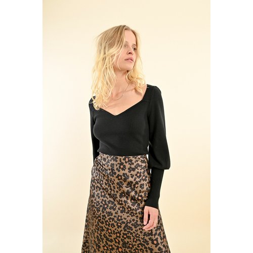 Sweetheart neck jumper sweater with puff sleeves black Molly Bracken La Redoute