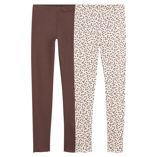 Pack of 2 ribbed leggings brown ecru print La Redoute Collections La Redoute