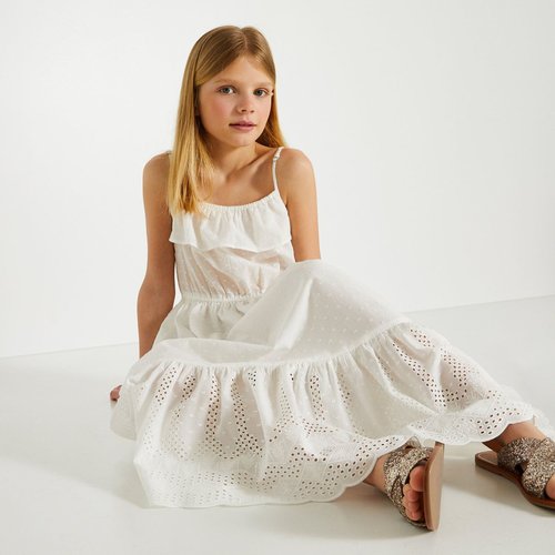 Robe longue a bretelles et broderies certifie oeko tex ecru Monoprix Kids La Redoute