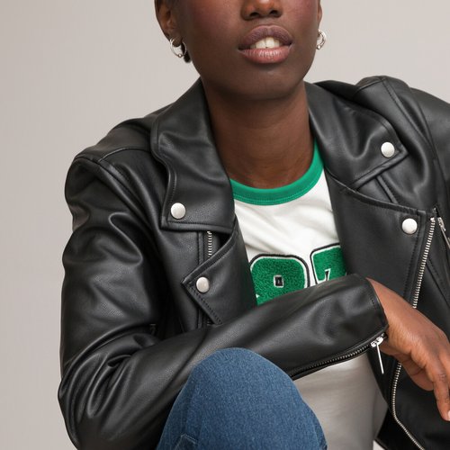 Black cropped faux leather jacket shop