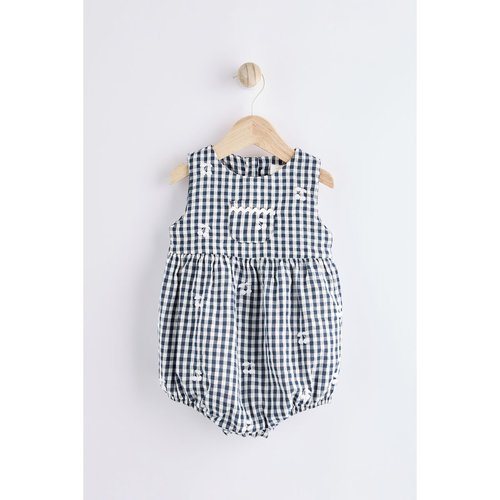 Barboteuse bebe bouffante tissee bleu marine vichy blanc Next La Redoute