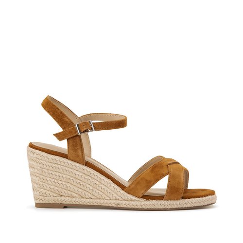 Sandales compensees cuir velours noir Jonak La Redoute