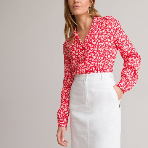 Chemisier imprime floral manches longues imprime fleurs fond rouge Anne Weyburn La Redoute