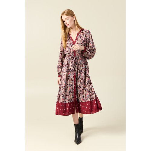 Robe midi chemise evasee rouge fonce Bonobo La Redoute