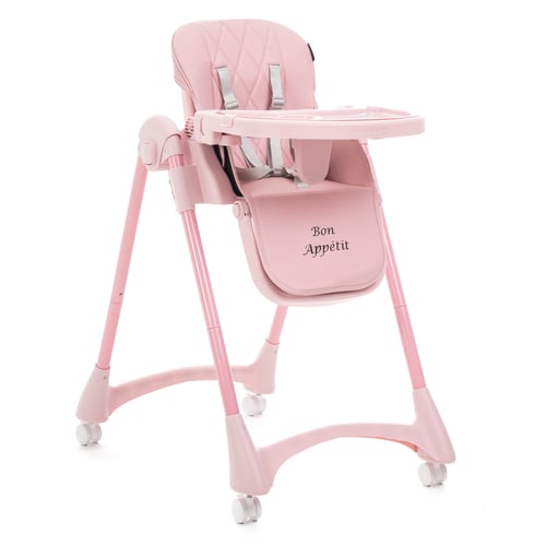 Chaise Haute Bébé Pliante Rose - Fauteuil Repas Réglable Avec Plateau Et Roues, Naissance à 50kg