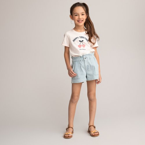 Striped denim shorts sales