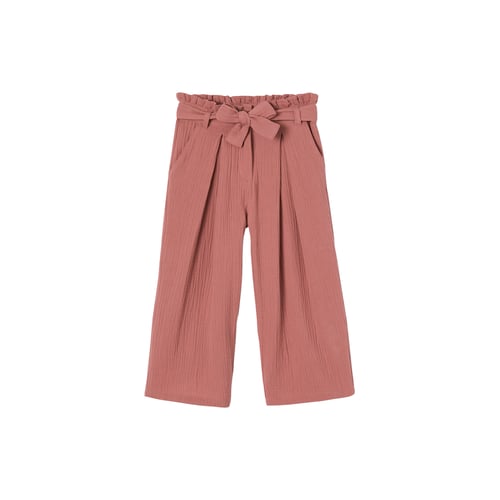 VERTBAUDET Pantacourt Large En Gaze De Coton Fille Vieux Rose 6A - Style Paperbag Confortable Et Léger