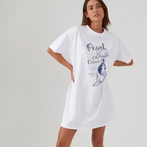 Chemise de nuit manches courtes en coton imprime La Redoute Collections La Redoute