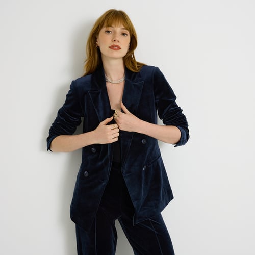 Veste Blazer Femme Imprimée Grain De Malice - Col à Revers, Manches 3/4, Coupe Fluide - En Viscose, Facile à Enfiler