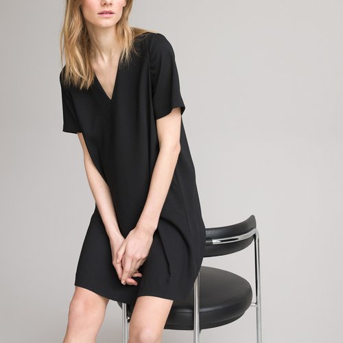 Robe courte encolure v manches courtes La Redoute Collections La Redoute
