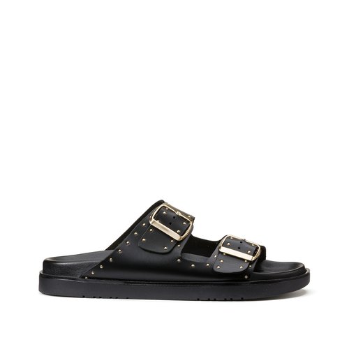 Mules en cuir detail clous noir La Redoute Collections La Redoute