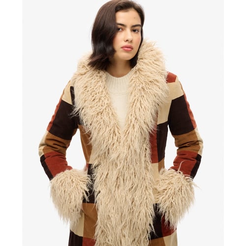 Manteau Vintage Femme En Peau De Mouton - Style Afghan - Taille 8 - Marron - Occasion Très Bon état