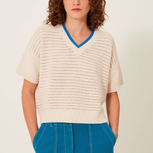 Pull manches courtes maille coton fantaise lolita ecru Bensimon La Redoute