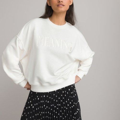 Embroidered slogan sweatshirt in cotton mix La Redoute Collections La Redoute
