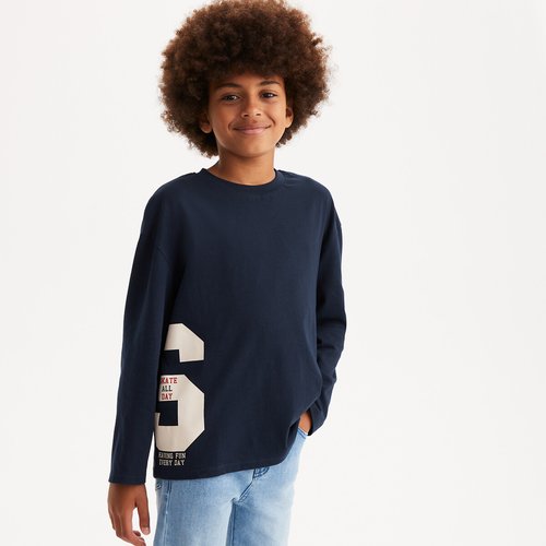 Camiseta manga larga oversize con mensaje azul marino La Redoute Collections La Redoute