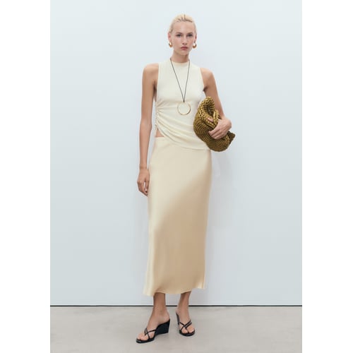 Jupe Midi Mango En Lin Beige Taupe - Taille 38 (M) - Occasion Très Bon État