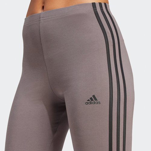 Essentials 3 stripes cotton leggings with high waist grey Adidas Sportswear La Redoute
