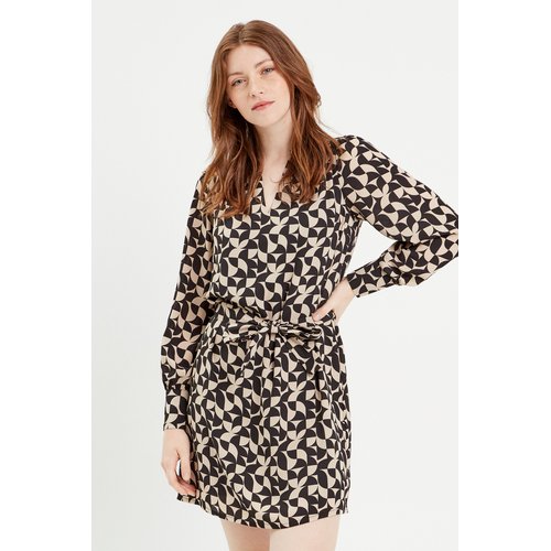 Robe droite ceinturee beige Cache Cache La Redoute