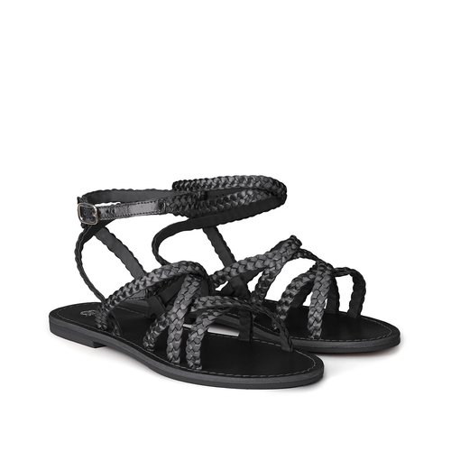 Sandales tressees en cuir La Redoute Collections noir La Redoute