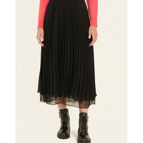 Jupe midi plissee dentelle pala noir Naf Naf La Redoute