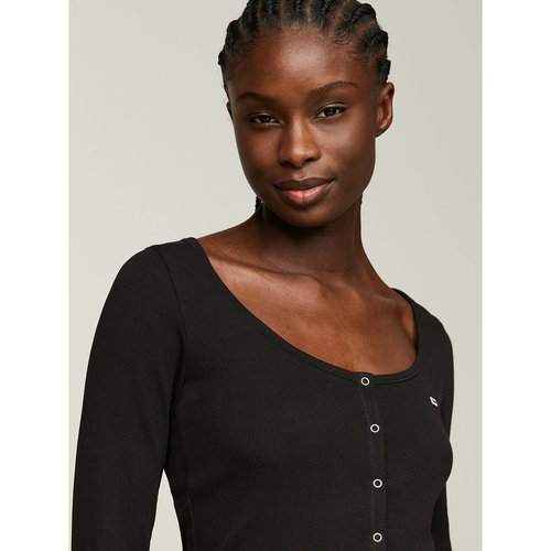 Cotton buttoned t shirt with long sleeves black Tommy Jeans La Redoute