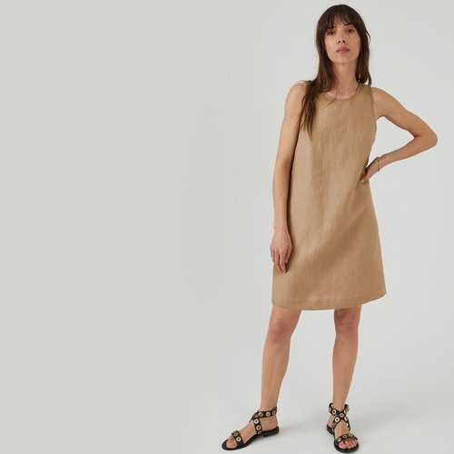 Robe courte sans manches en lin marron La Redoute Collections La Redoute