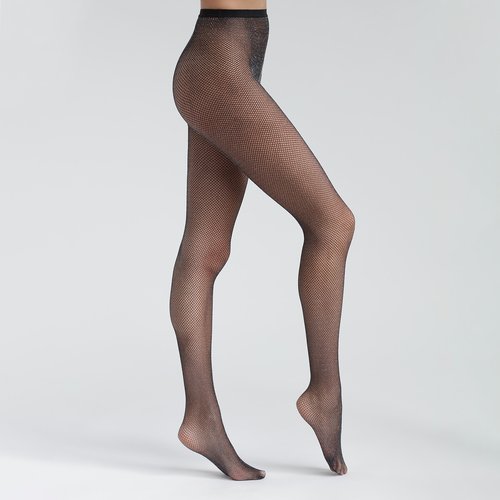 83 denier metallic mesh tights silver coloured black Dim La Redoute