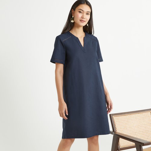 Linen mix shift dress with short sleeves Anne Weyburn La Redoute