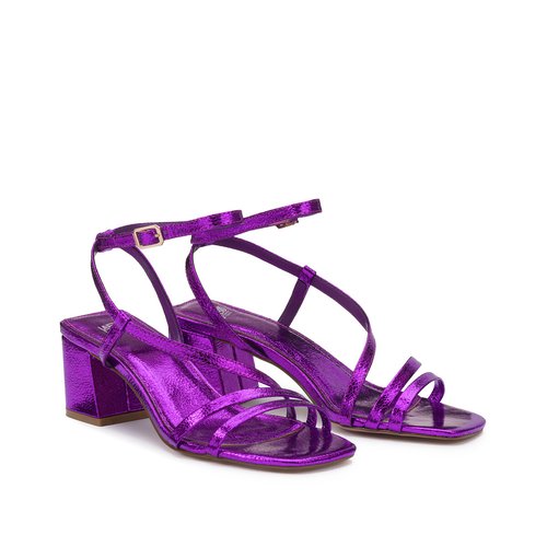 Sandales metallisees a talon bride cheville La Redoute Collections violet La Redoute