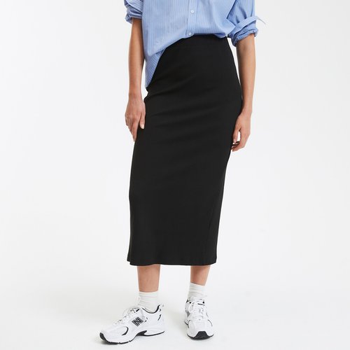 Jupe tube longue maille jersey a cotes La Redoute Collections noir La Redoute