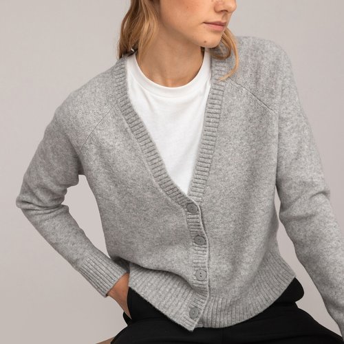 Gilet court boutonne gris chine La Redoute Collections La Redoute