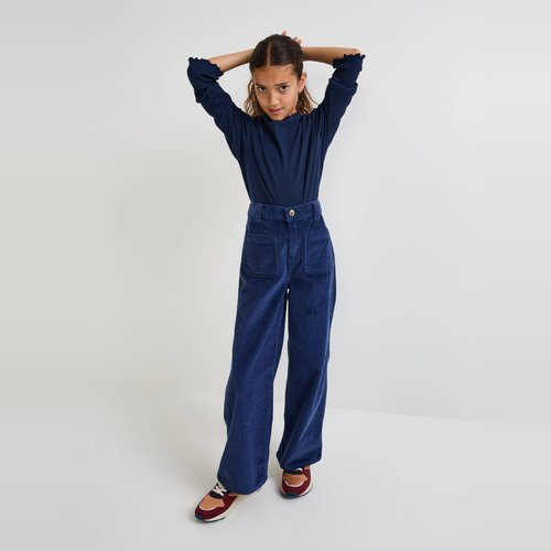Pantalon effet velours a poches plaquees