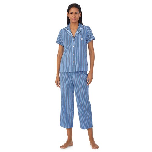 Pyjama met korte mouwen en pantacourt gestr blauw en roze Lauren Ralph Lauren La Redoute