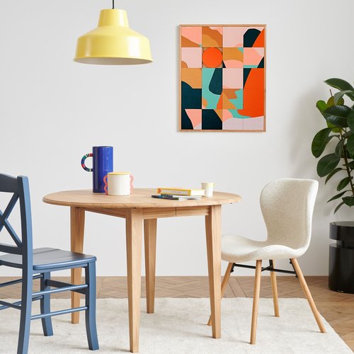 Table Ronde Viktor Cuisine/Salle à Manger - Plateau MDF, Pieds Chêne Massif Ø60 Cm - Style Bistrot Naturel