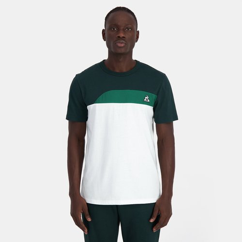 Colour block t shirt with short sleeves white dark green Le Coq Sportif La Redoute
