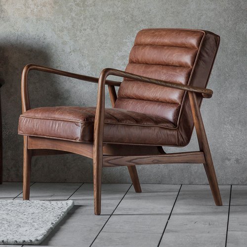 Fairfield mid century leather armchair with solid wood frame So home La Redoute