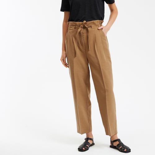 Pantalon En Coton Taille Haute élastiquée | Fabriqué En France, Taille 38 à 52 | Coupe 7/8, Ceinture Maille, Style Moderne