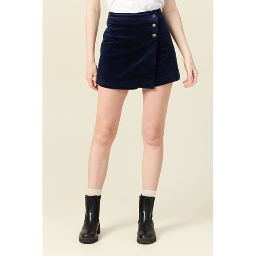Jupe short droite velours bleu marine Bonobo La Redoute